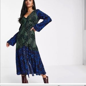 NWT topshop (asos) petite recycled viscose blend mixed print v-neck midi dress